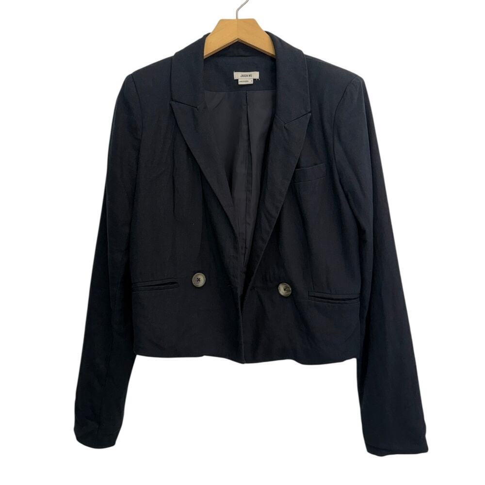 Jason Wu Linen Cropped Blazer in Black size Small - Picture 2 of 7